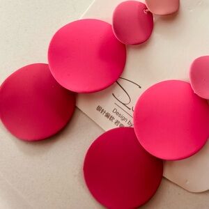 Korean Style Acrylic Pink & Red Statement Earrings Round Geometric Earrings 2"